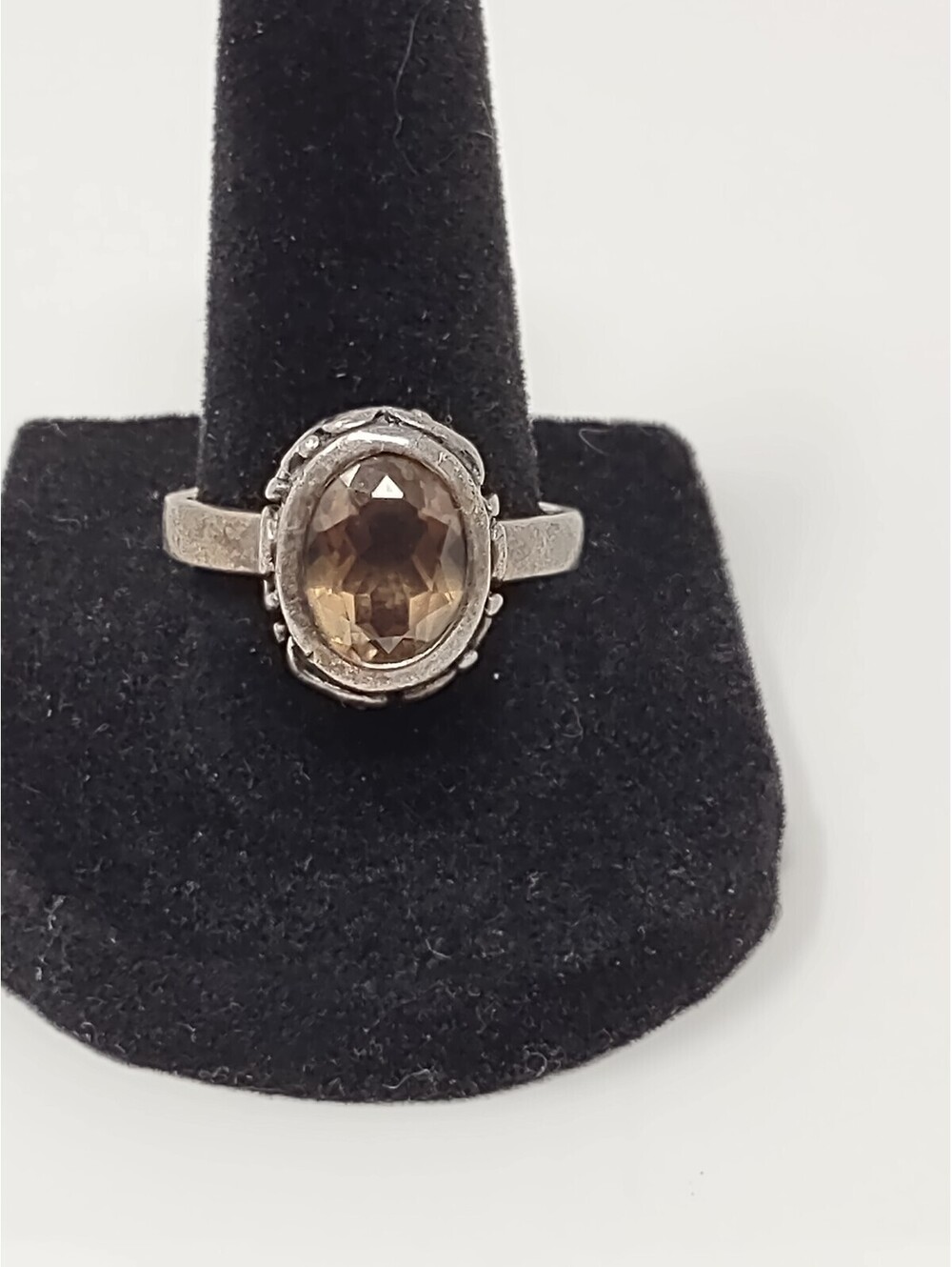 925 Sterling Silver Smoky Brown Bezel Oval Ring Sz 8